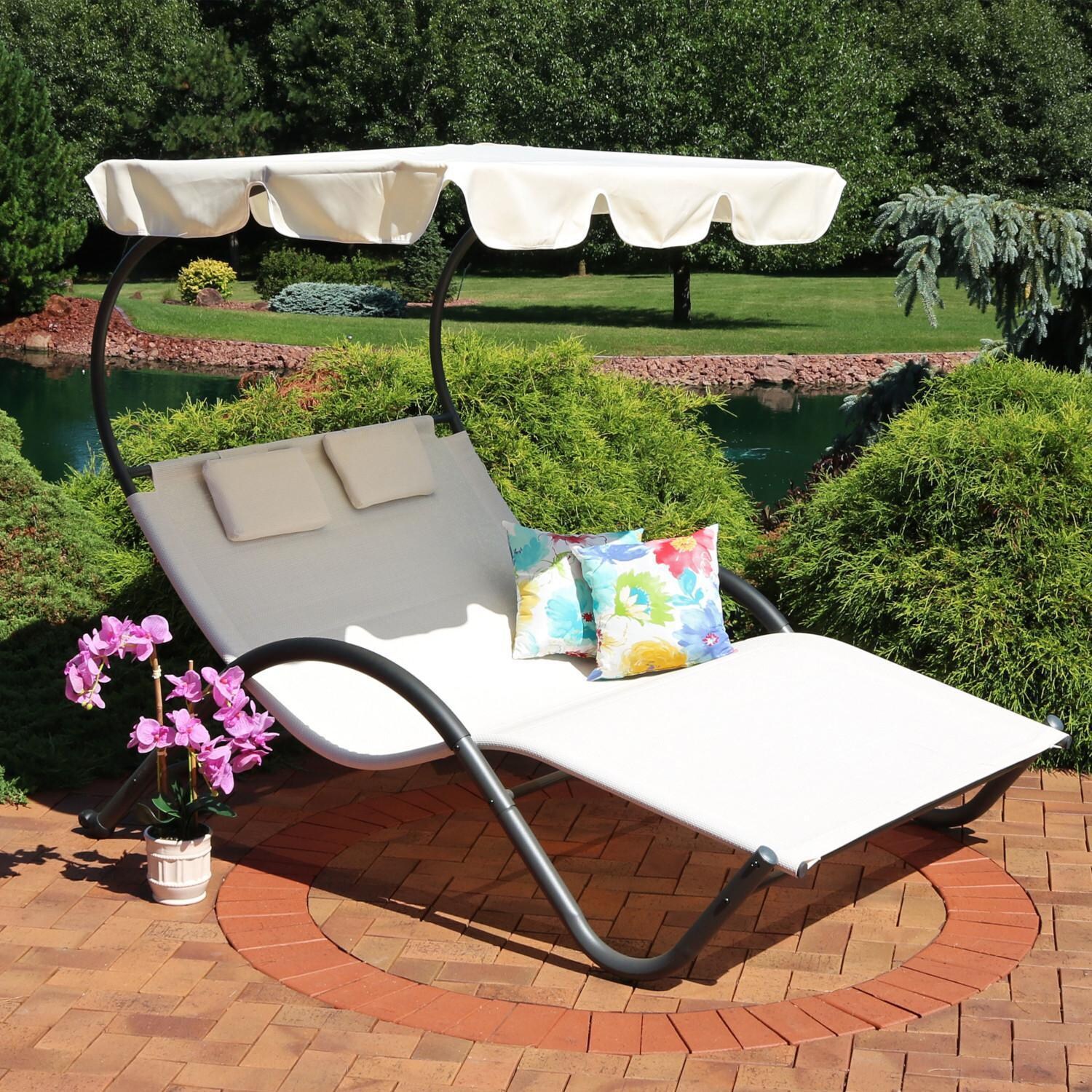 Steel Chaise Lounge in Black/Beige by Ultimate Patio