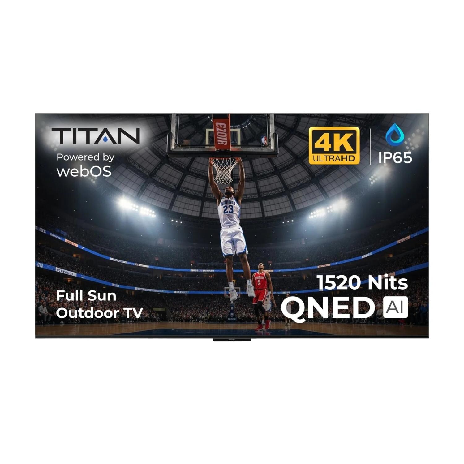 Titan L300-QNED-075 L300 Series 75-in Full Sun w/ Premium TV Cover & Roku Stick 4K QNED Smart Outdoor TV - Display - White Background thumbnail