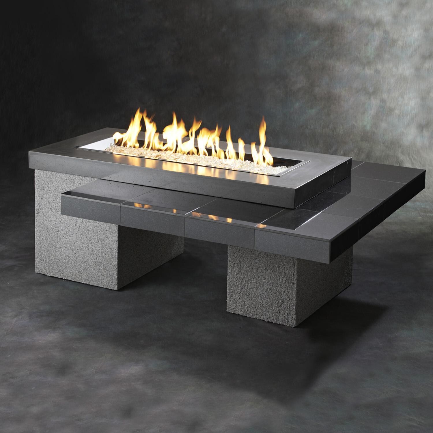 Emfield 65 Inch Rectangular Stucco Natural Gas w/ Electronic Ignition Fire Pit Table in Black by Lakeview Outdoor Designs