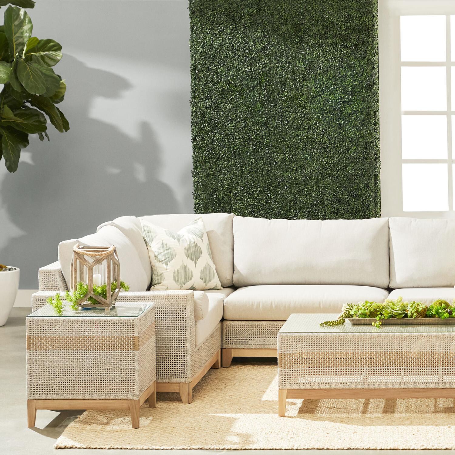 Lakeview Ranch Pointe Woven Rope Left Modular Sofa in Taupe & White - Lifestyle thumbnail