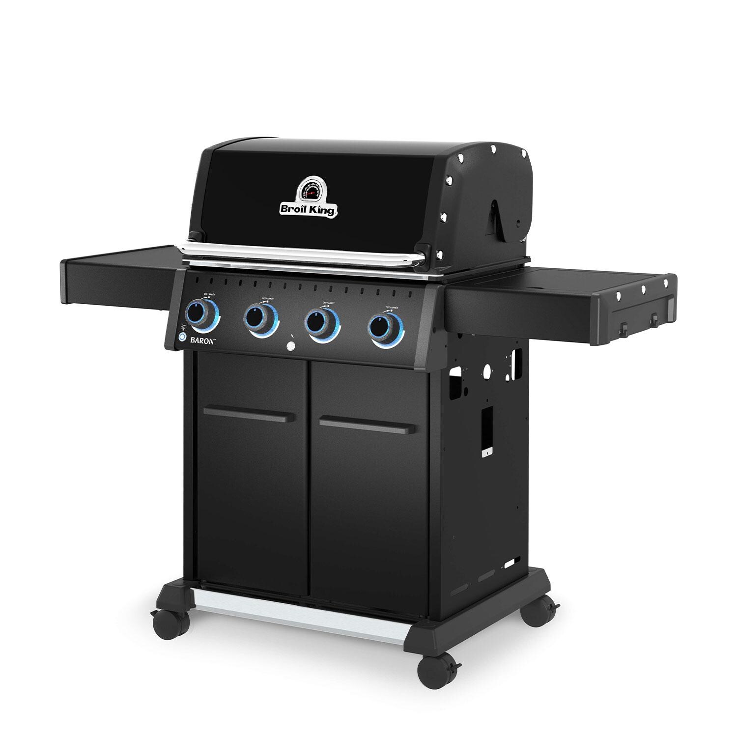 Broil King 674114 Baron 420 Pro Shadow 4 Burner Propane Grill - Black - Lid Closed - Left Angle - White Background thumbnail