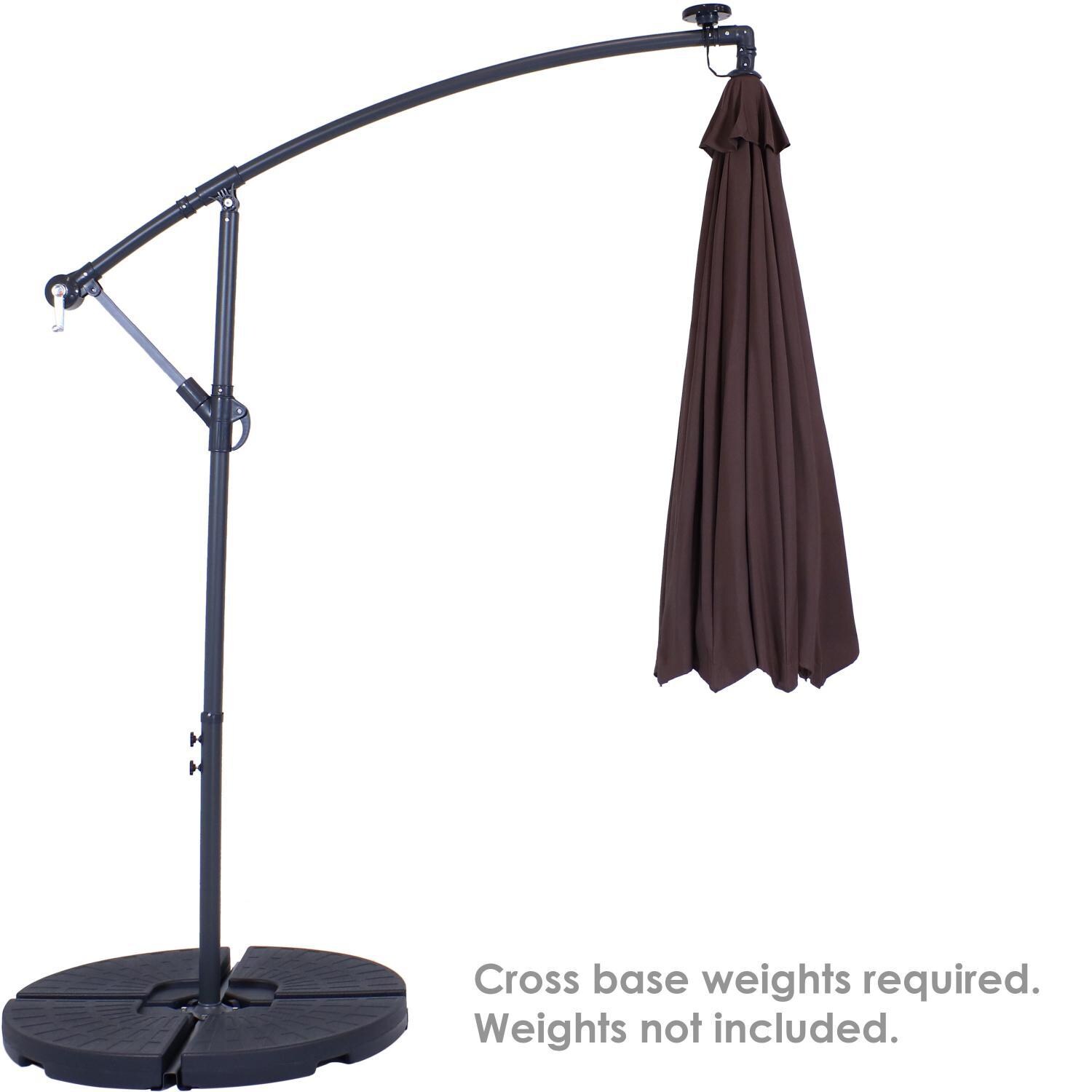Ultimate Patio 10 Ft. Solar Lighted Octagonal Patio Cantilever Umbrella W/ Crank - Brown - Weights Needed to Secure Cross Base (Weights Not Included) thumbnail