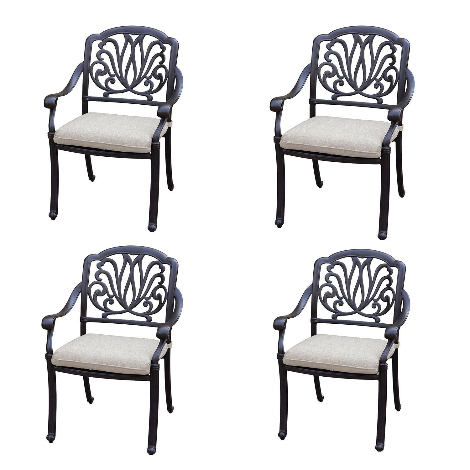 Elisabeth Cast Aluminum 4 Pc Dining Chair Set in Antique Bronze/Beige Canvas by Darlee