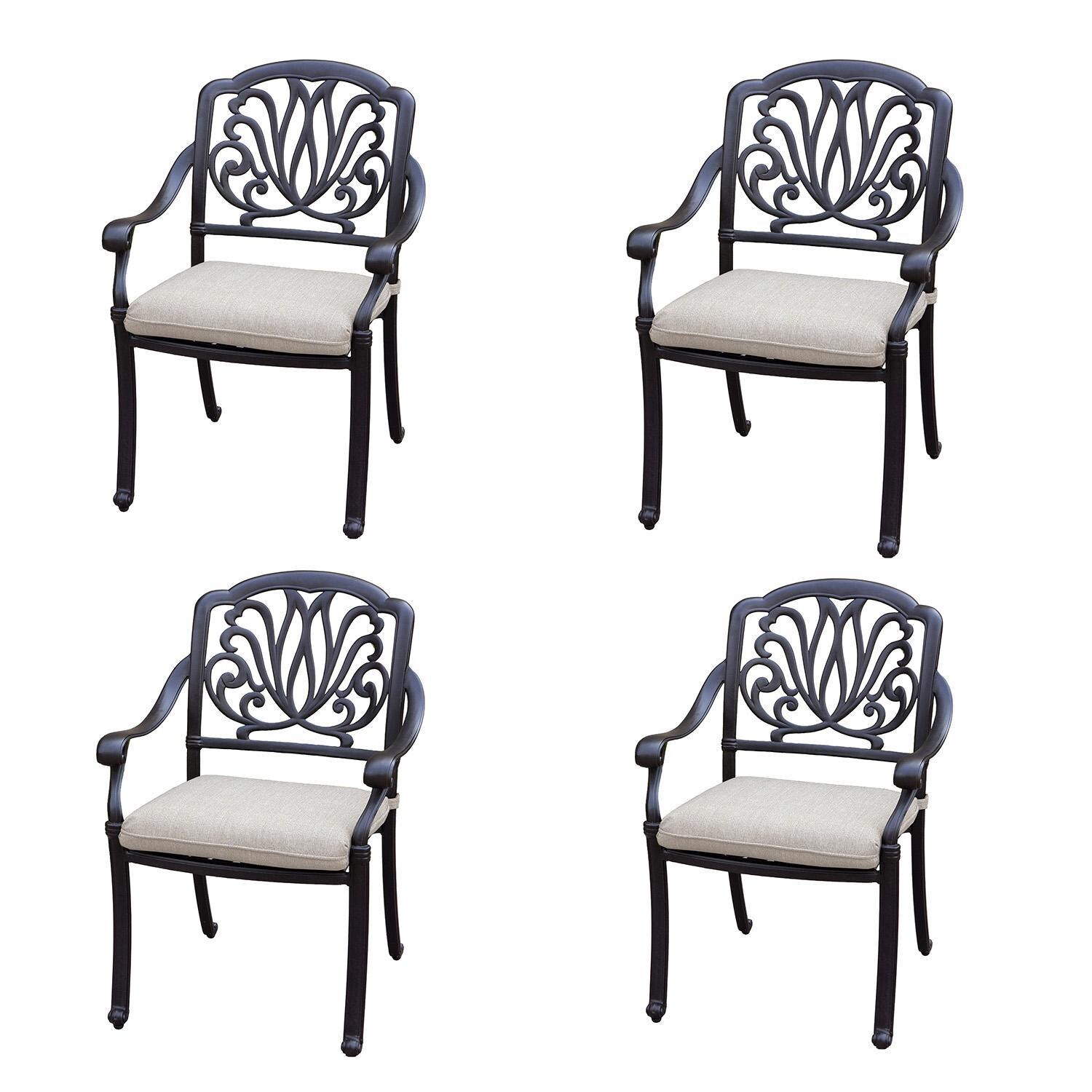 Darlee Elisabeth Cast Aluminum 4 Pc Dining Chair Set in Antique Bronze/Beige Canvas - Set - White Background thumbnail