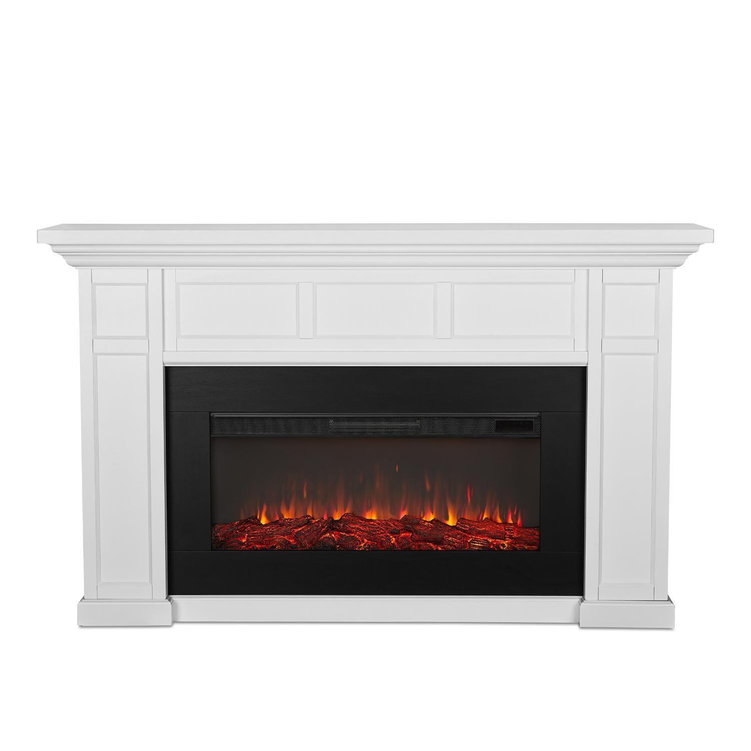 Real Flame 4130E-W Alcott 74-Inch Electric Fireplace With Mantel - White - Front View thumbnail