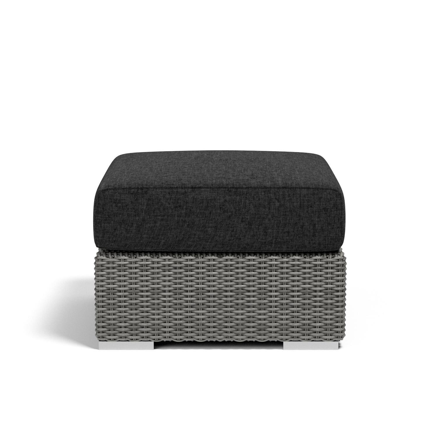 Sunset West - 1802-OTT-48085 - Emerald II 27-Inch Square Resin Wicker Patio Ottoman W/ Sunbrella Spectrum Carbon Cushions - Front View thumbnail