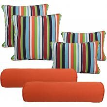 Outdoor Throw Pillow Set By Lakeview Outdoor Designs - Sunbrella Carousel Confetti, Sunbrella Canvas Melon image