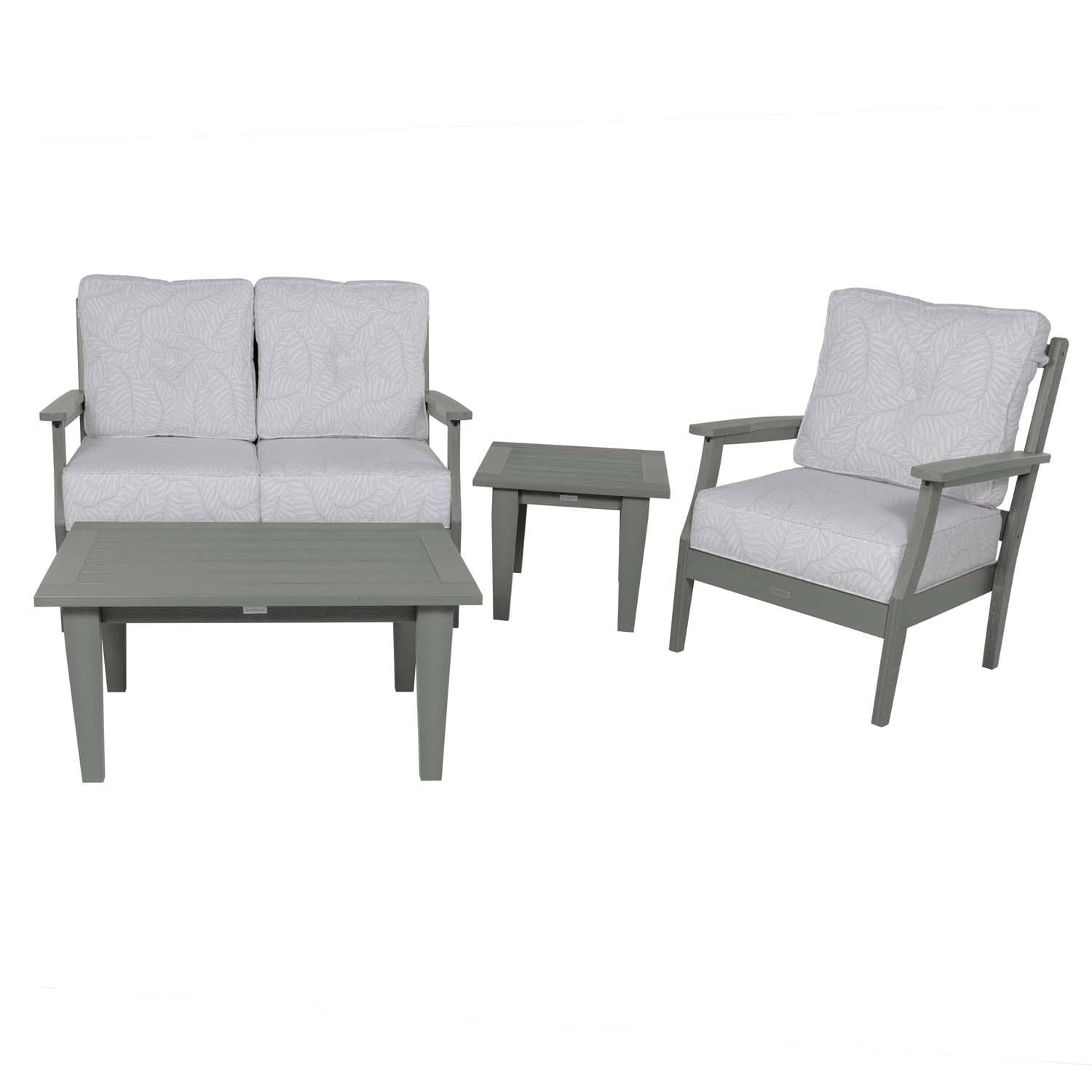 Blushing Bay 4 Pc Recycled Plastic Seating Set in Lively Parchment/Coastal Teak by Lakeview Outdoor Designs - Front View - White Background thumbnail