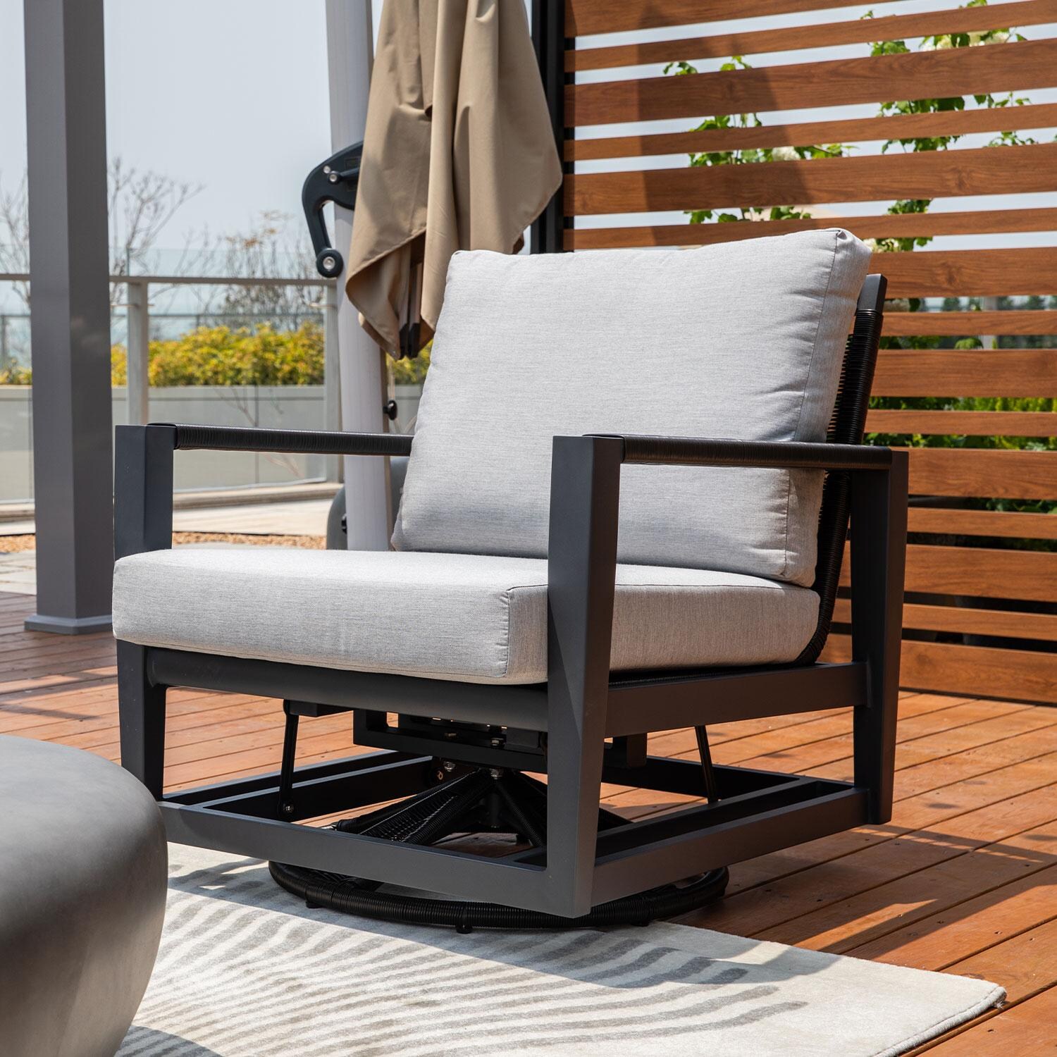 Elementi OS-2506W Laguna Outdoor Aluminum Swivel Club Chair w/ Sunbrella Cushions - Patio - Lifestyle thumbnail