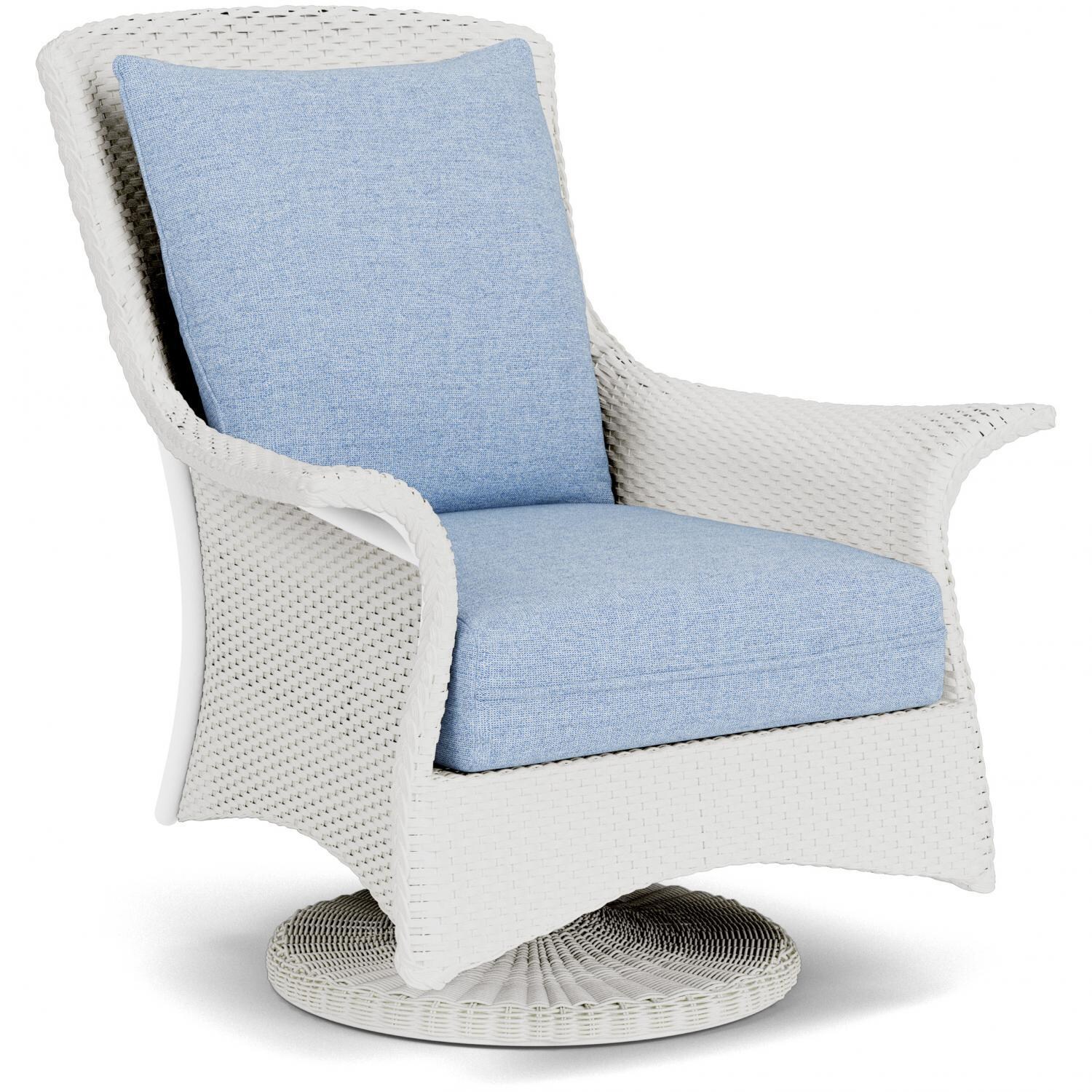 Lloyd Flanders Mandalay Swivel Rocker Lounge Chair in Matte White Finish with Demo Skyway fabric - Angled thumbnail