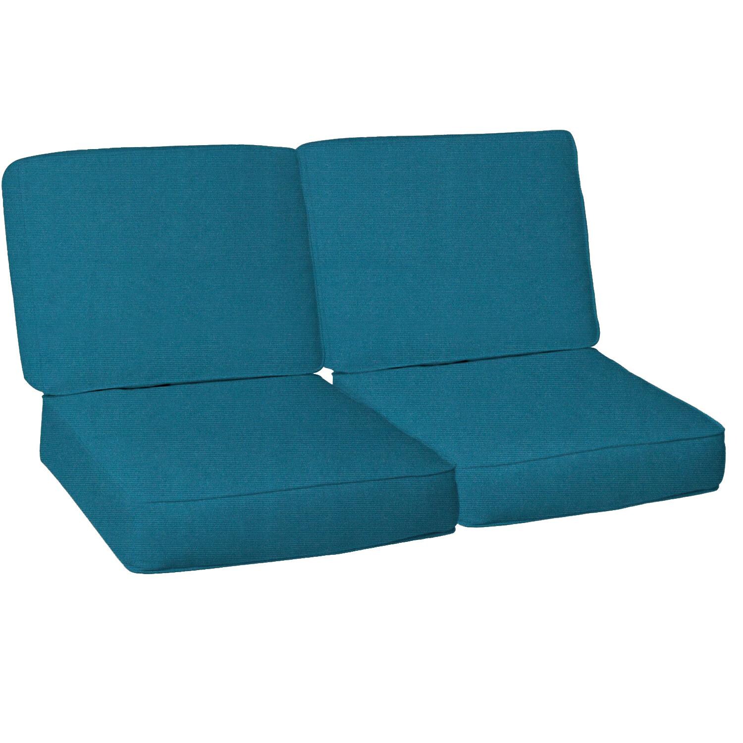 Sunbrella Spectrum Peacock 4 Piece Small Outdoor Replacement Loveseat Cushion Set W/ Piping By UltimatePatio.com thumbnail