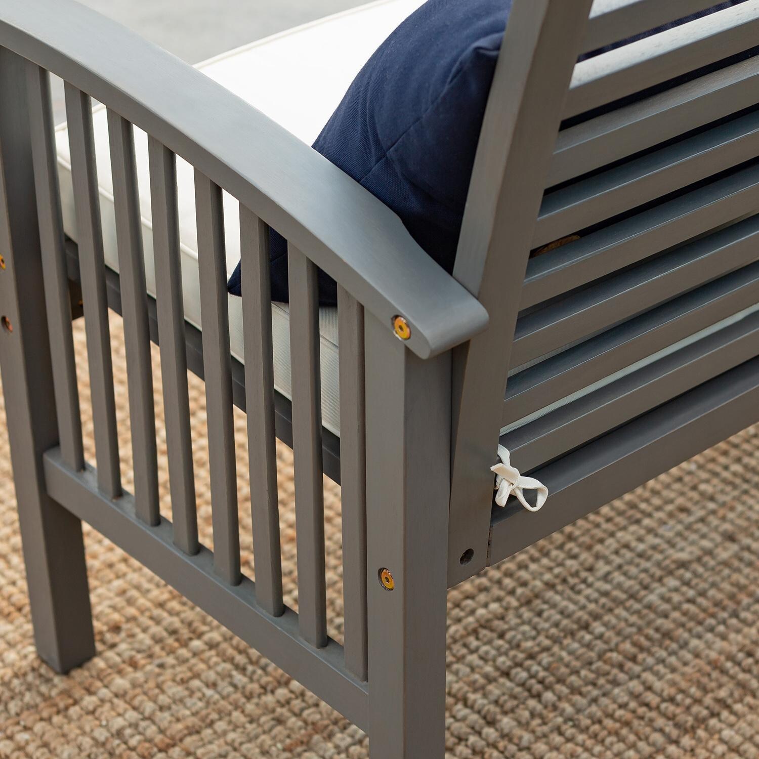 Ultimate Patio Horizon Way Acacia Patio Loveseat W/ Off-White Cushion - Gray Wash - Armrest And Backrest Detail thumbnail