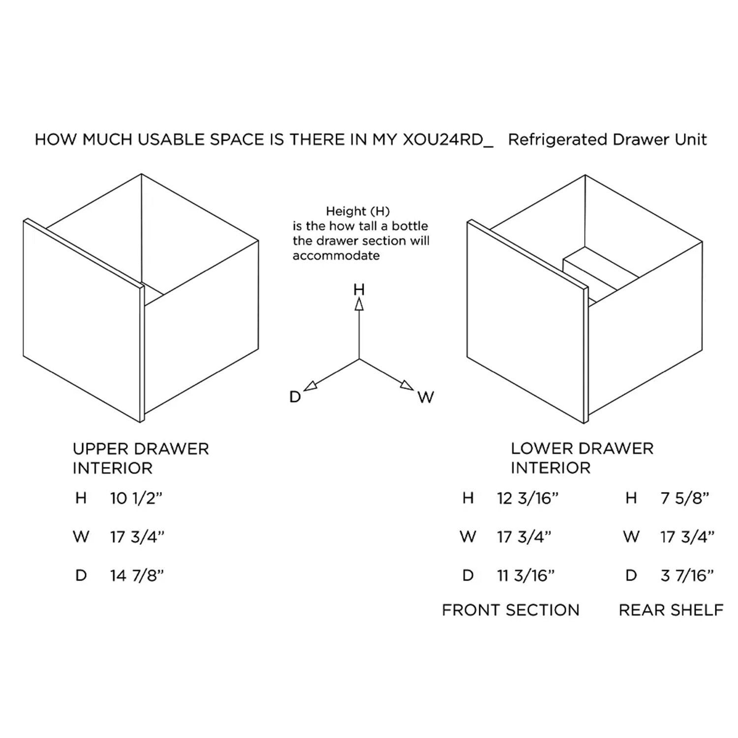 XO Appliance XOU24ORDS 24-Inch 5.3 Cu. Ft. Stainless Steel Refrigerator Drawers - Dimensional thumbnail