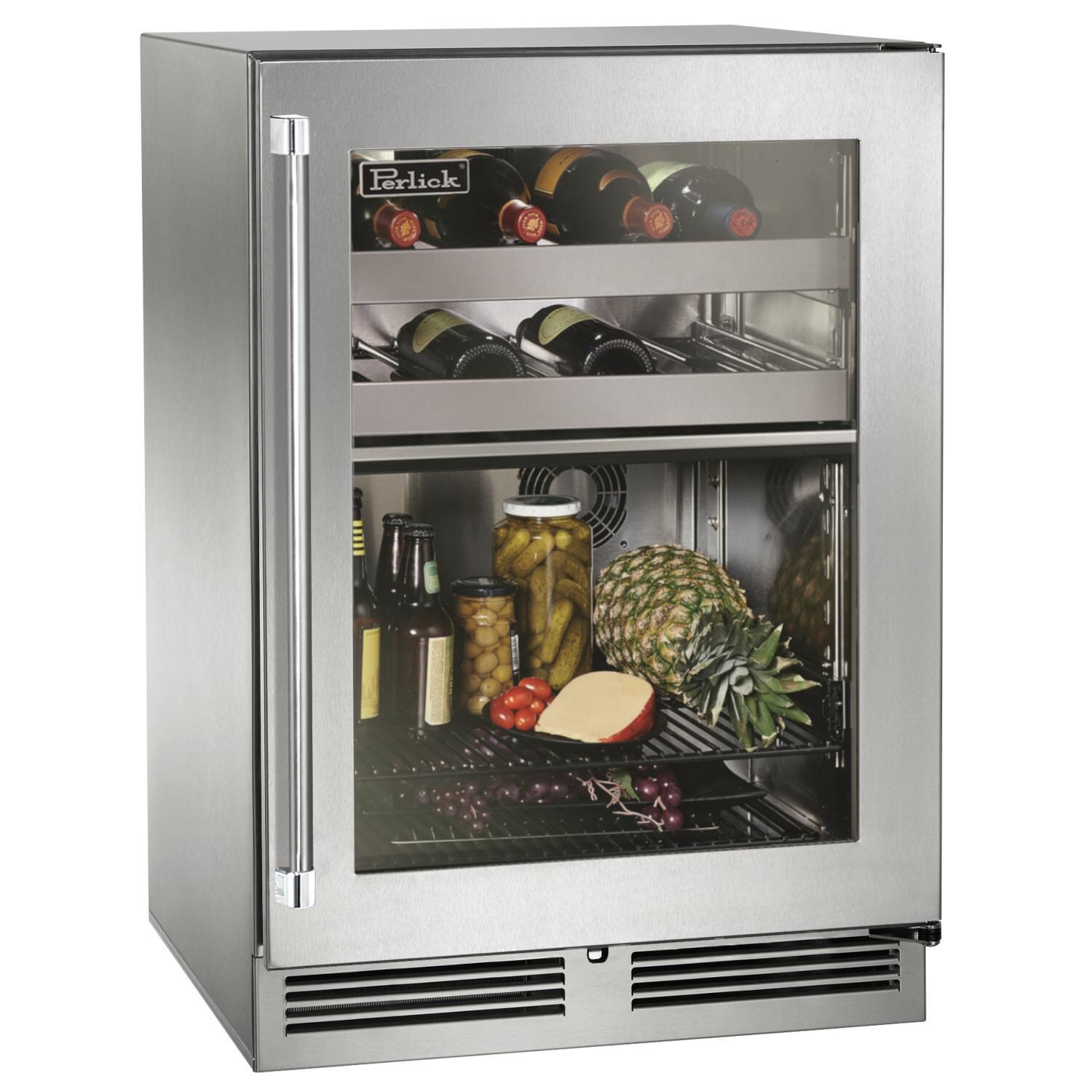 Perlick HP24CM-4-3RL 24-Inch Signature Series Stainless Steel Glass Door Outdoor Dual Zone Refrigerator/Wine Reserve w/ Door Lock - Right Hinged thumbnail