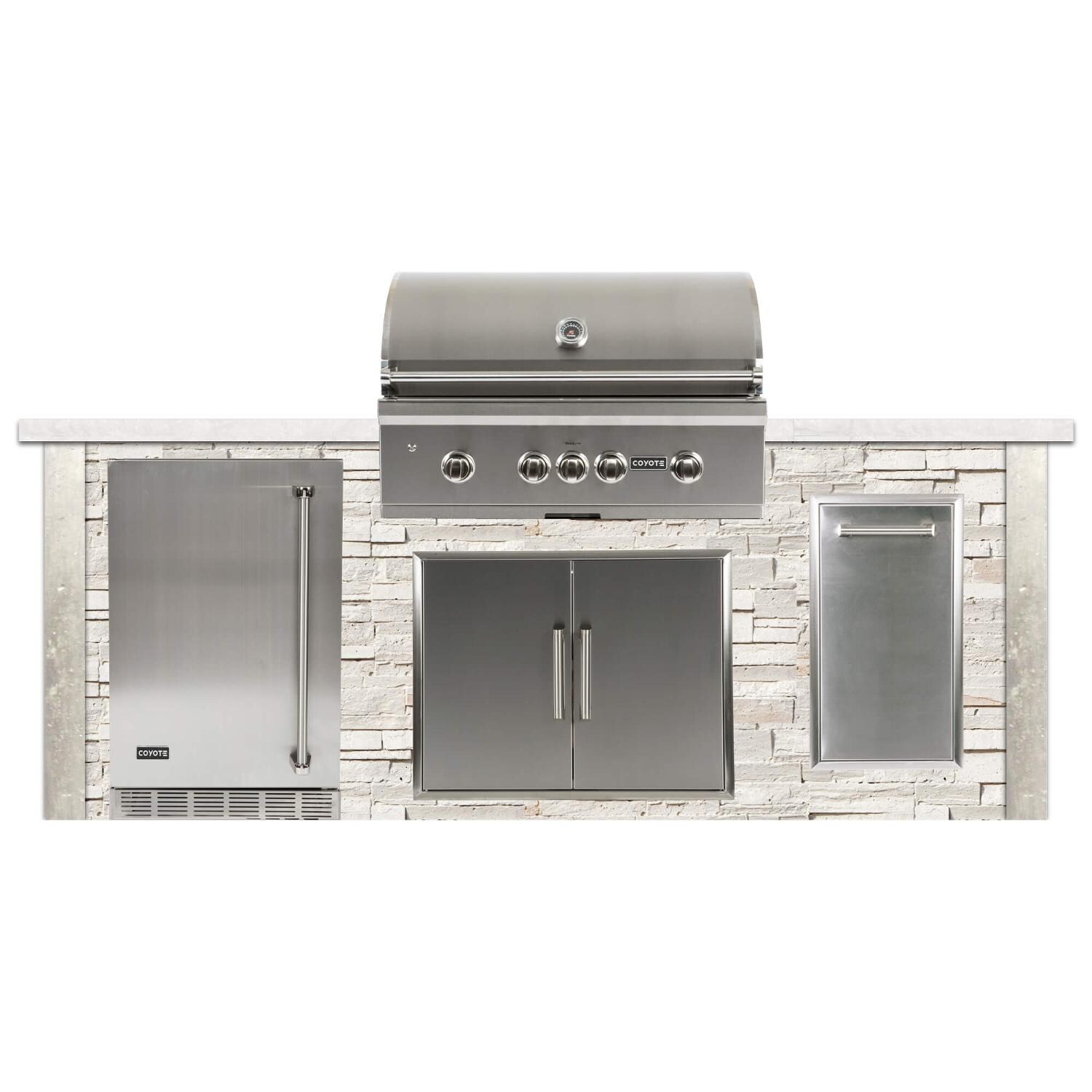 Coyote Ready-To-Assemble 8 Ft Outdoor Kitchen Island With 36-Inch S-Series Propane Gas Grill - Stacked Stone/Modern White - RTAC-G8-SW-C2SL36LP 