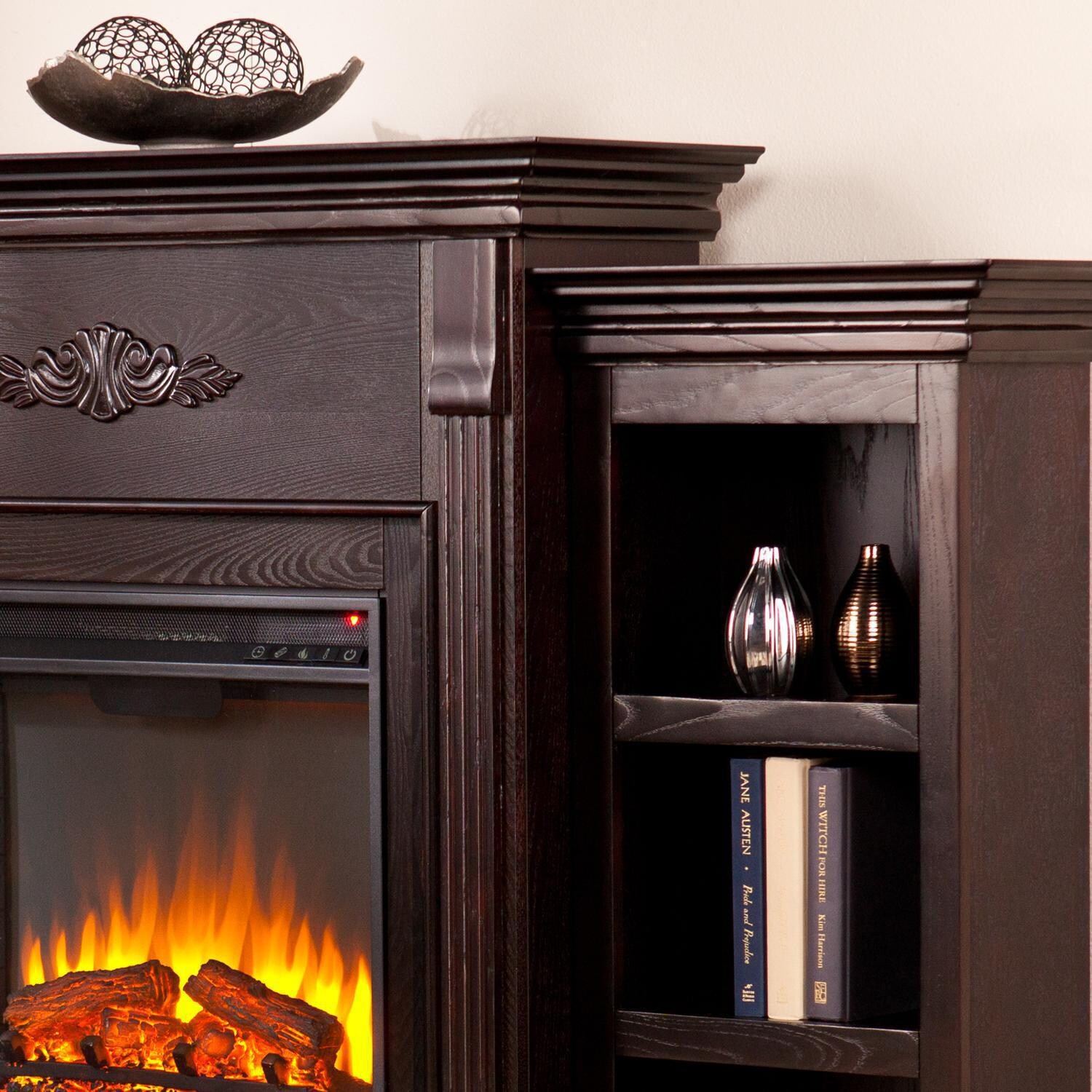 Southern Enterprises Tennyson 70 Inch Electric Fireplace W Infrared Heater Bookcases Classic Espresso Fi8545