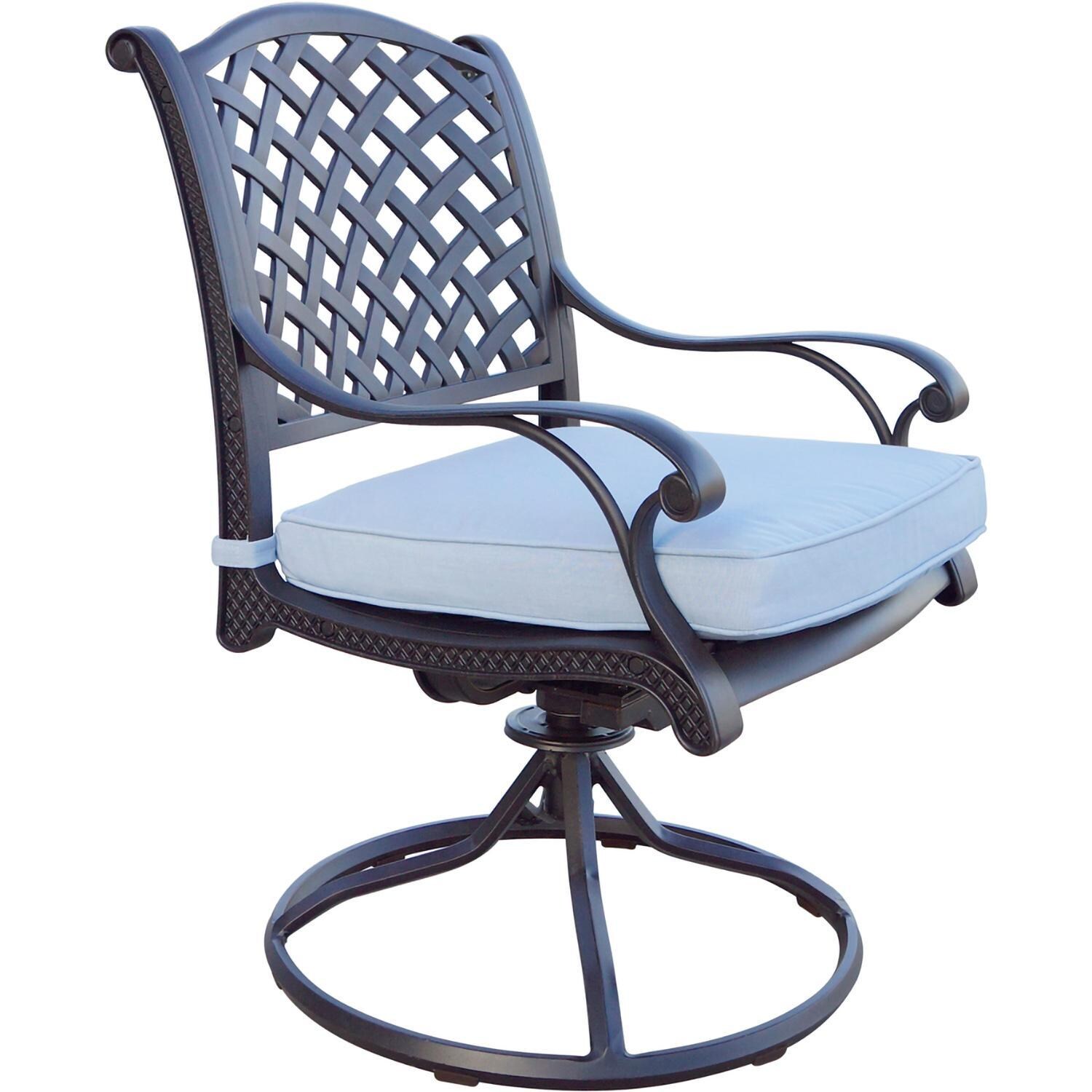 Darlee Nassau 5-Piece Patio Swivel Rocker Dining Set with Sky Blue Cushions and 48 Inch Round Dining Table - Chair W/ Cushion - White Background thumbnail