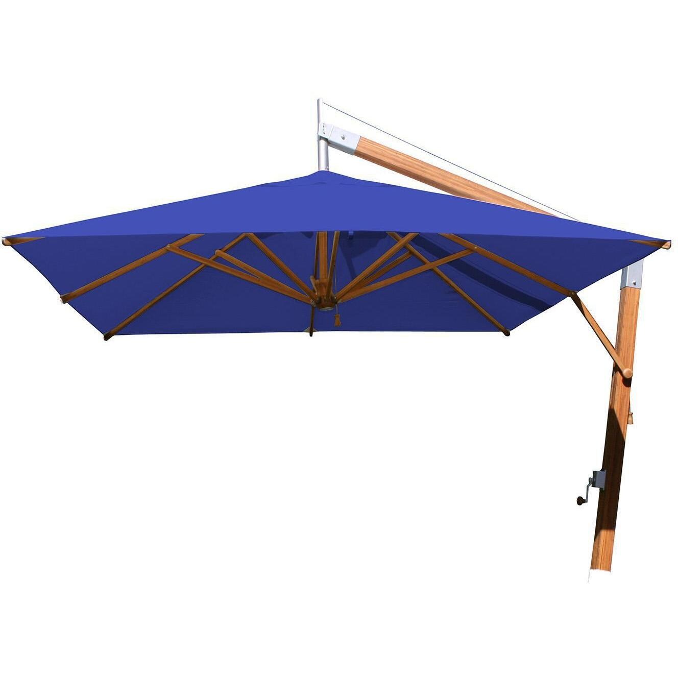 Bambrella 11 Ft. Square Bamboo Levante Side Wind Umbrella Set w/ 484 Lb. Base System in Ocean Blue