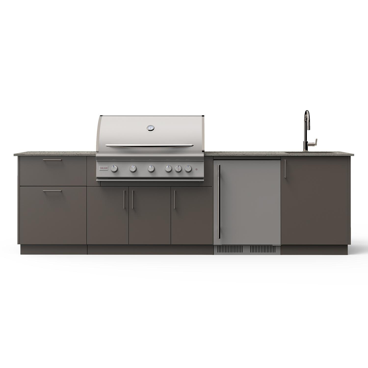 Blaze Golden Hour 10-Ft Outdoor Kitchen Island w/ 40-Inch LTE+ Natural Gas Grill, Fridge, Sink in Gunmetal w/ Keon Countertop