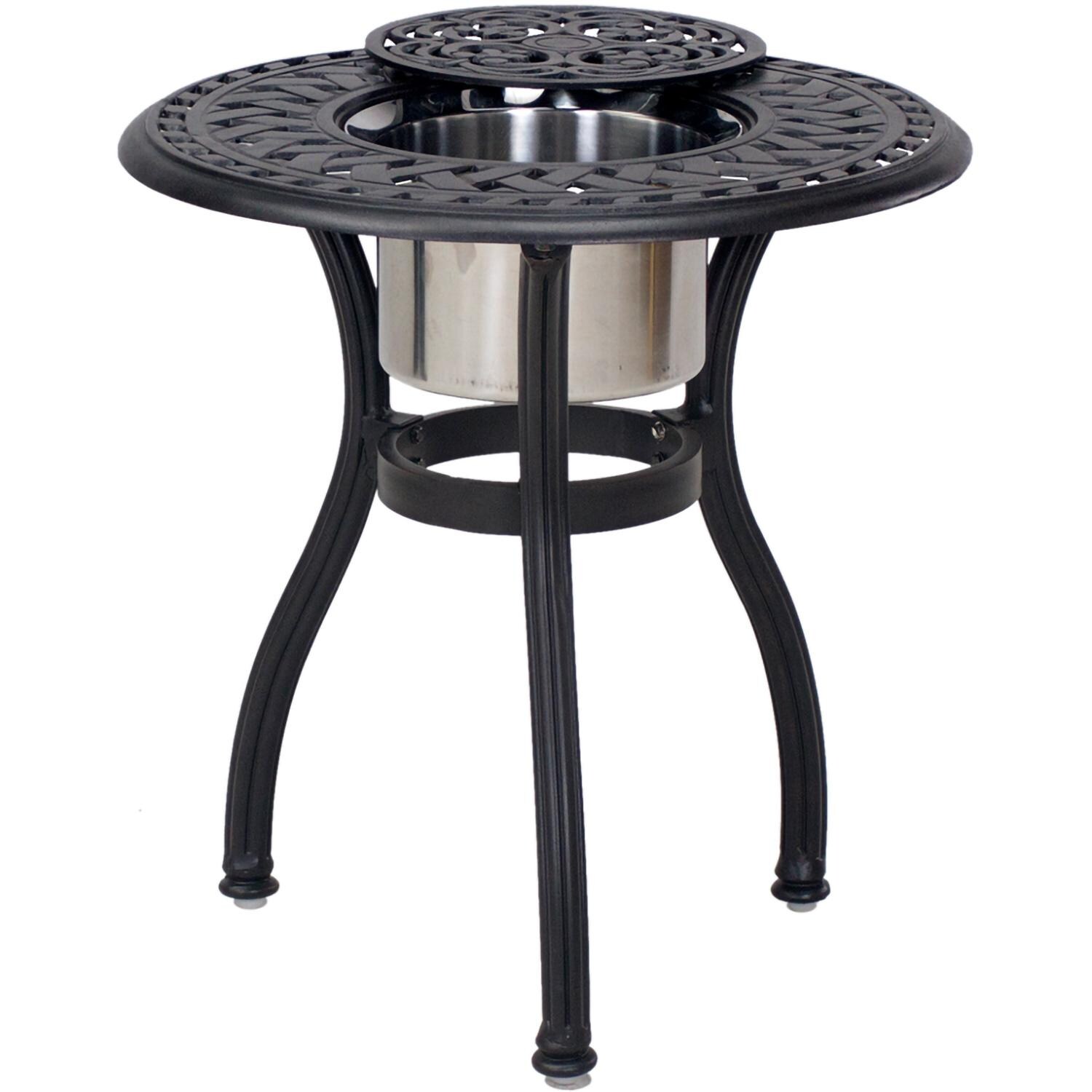 Darlee Santa Barbara 3 Piece Cast Aluminum Patio Conversation Seating Set - Table w/ Ice Bucket - White Background thumbnail