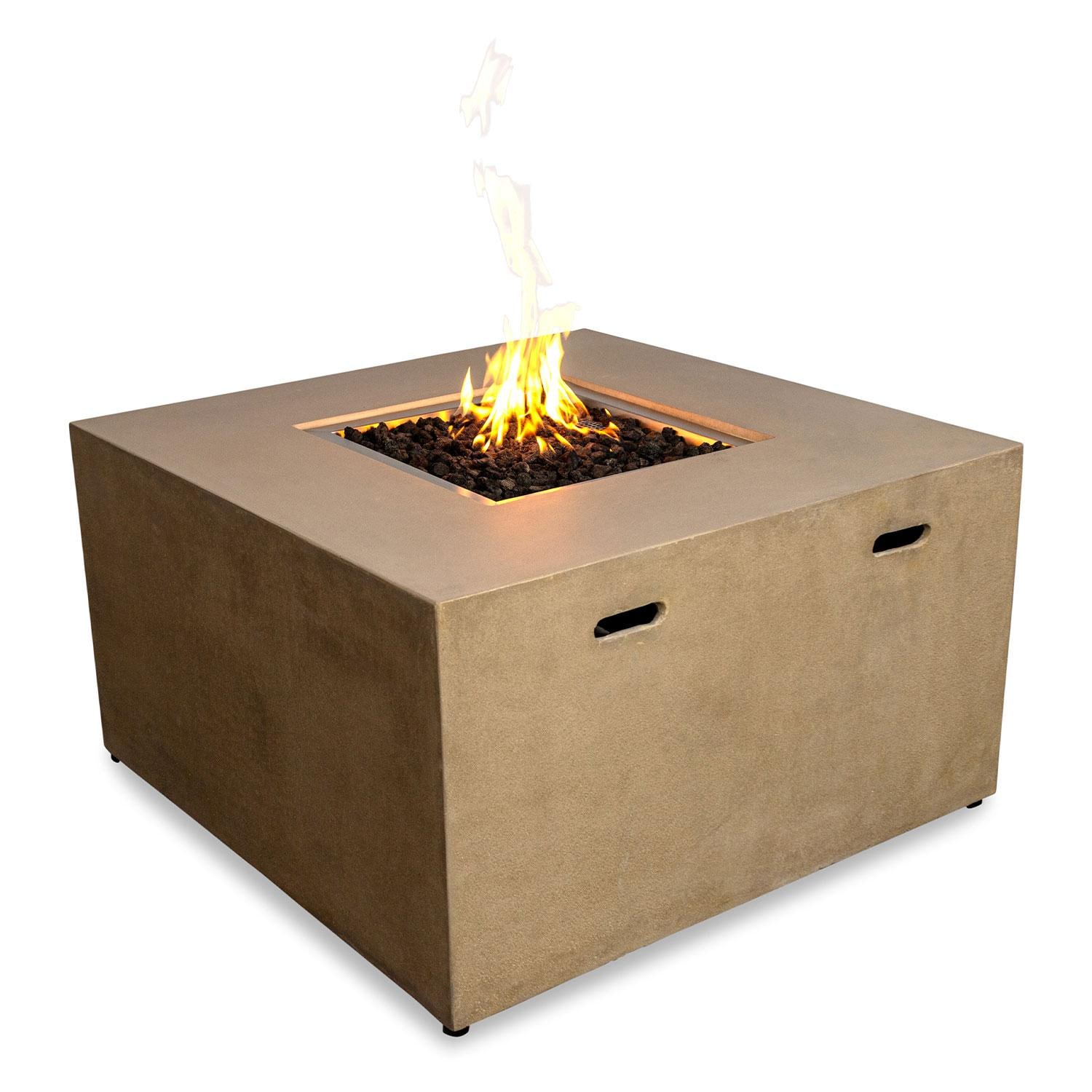 Glenwood 42-in Square Concrete Propane Fire Pit w/ Hidden Propane Tank in Sand by Lakeview Outdoor Designs - Side View - White Background thumbnail