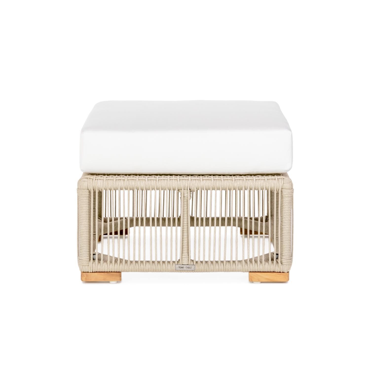 Teak + Table Breeze Olefin Rope & Teak Patio Ottoman in Dune/Natural - White Background thumbnail