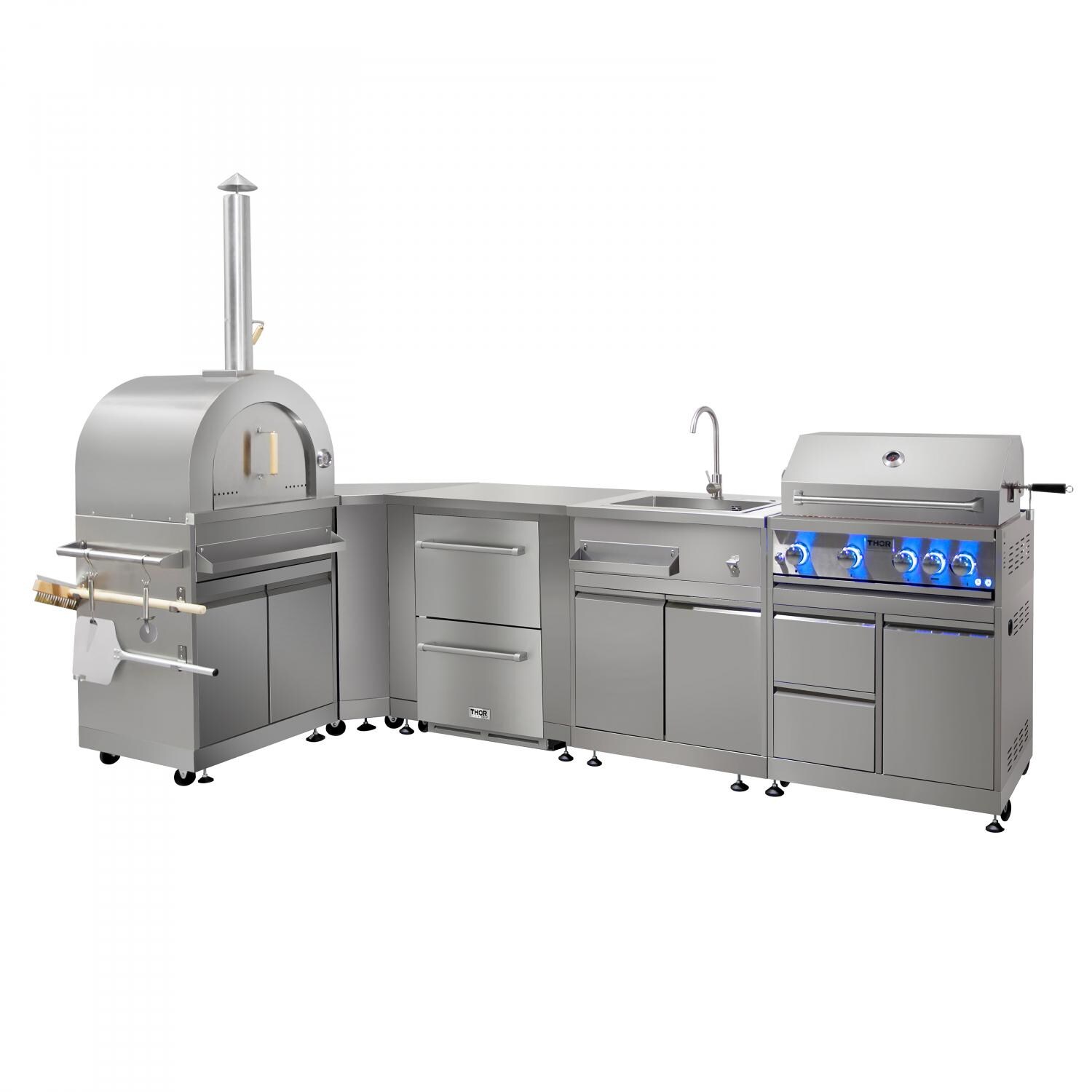 Thor Kitchen 7Piece Modular Outdoor Kitchen Island Suite w/ 4Burner