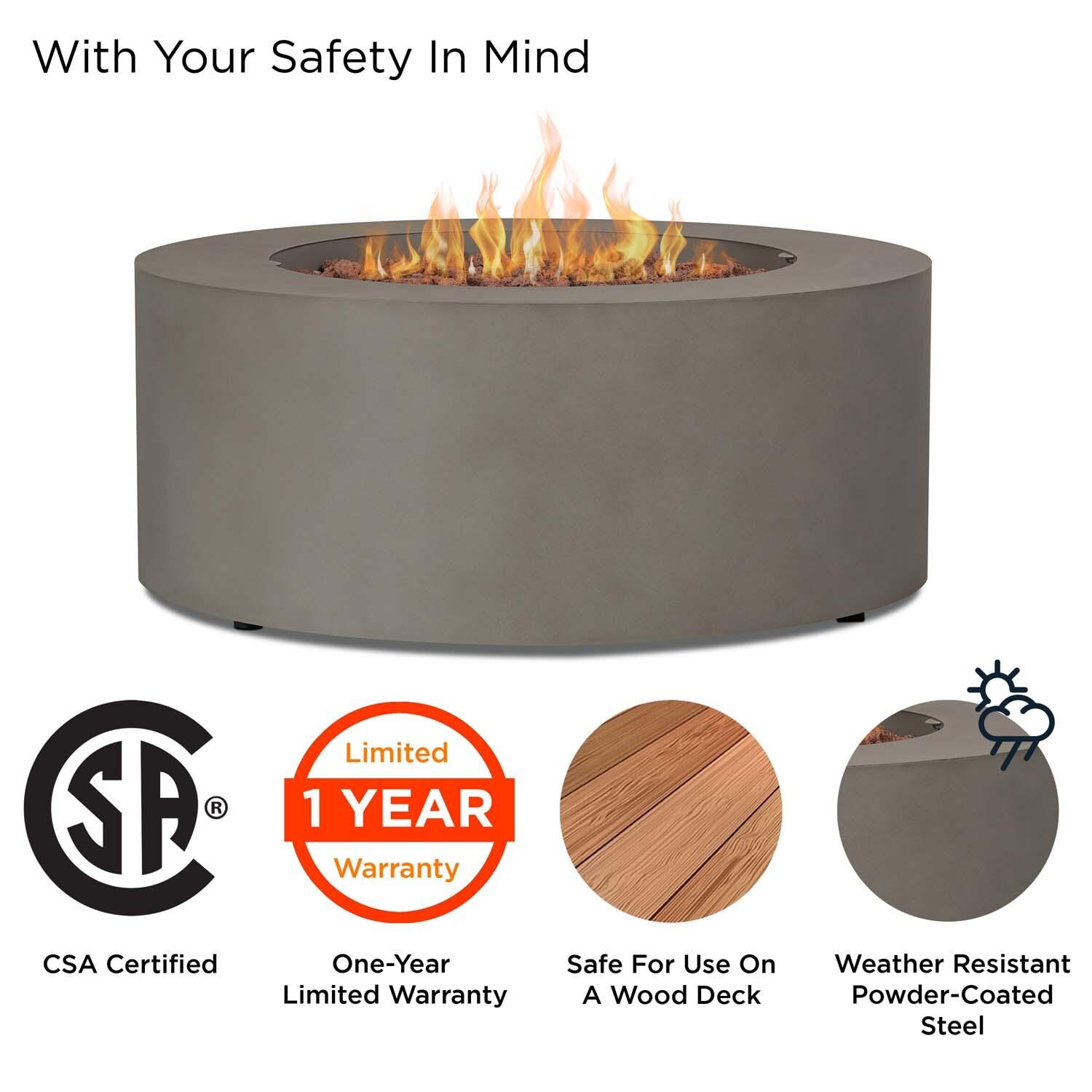 Elysian 36 Inch Round Powder Coated Steel Propane Fire Pit Table in Mist Gray by Lakeview Outdoor Designs - Safety thumbnail