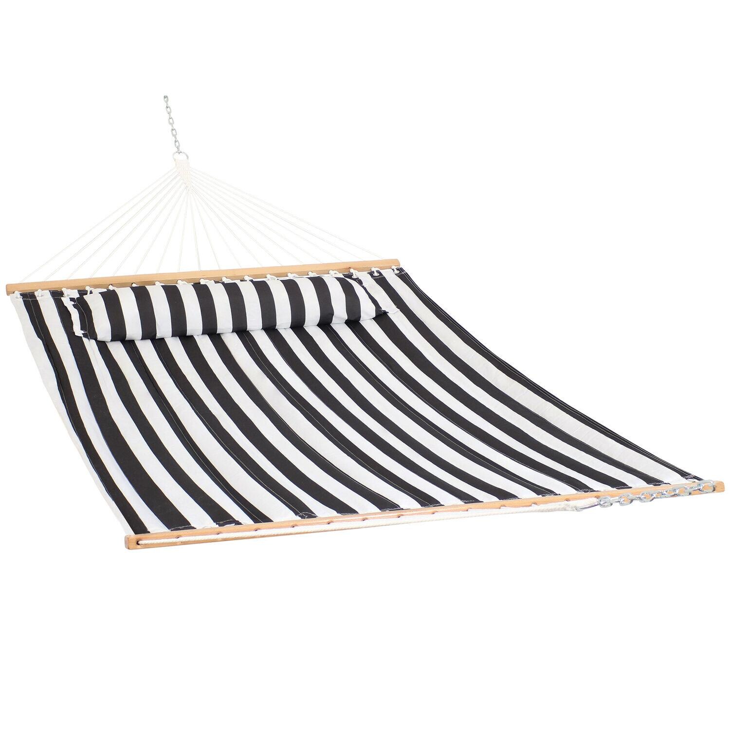 Ultimate Patio Quilted Double Hammock w/ Pillow - Black and White Stripe - White Background thumbnail