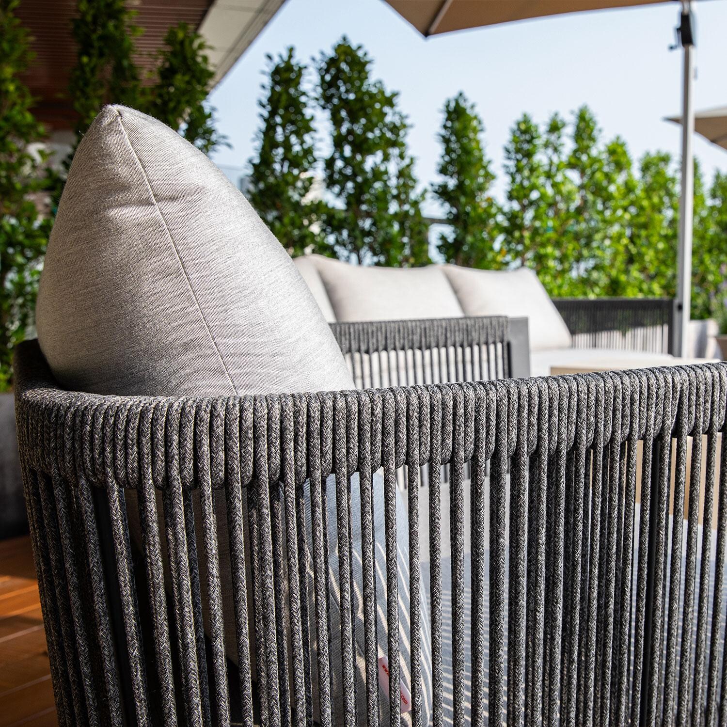 Elementi OS-2503W Capri Outdoor Aluminum Swivel Club Chair w/ Sunbrella Cushions - Wicker - Arm - Detail thumbnail