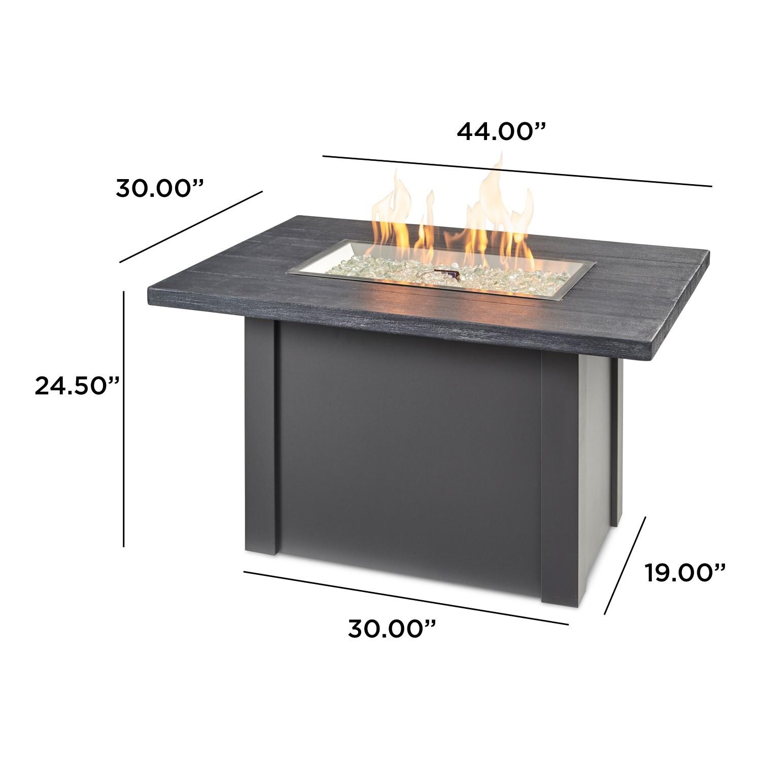 Havenwood 44 Inch Fire Pit Table W/ Carbon Grey Top & Grey Base - Dimensional thumbnail