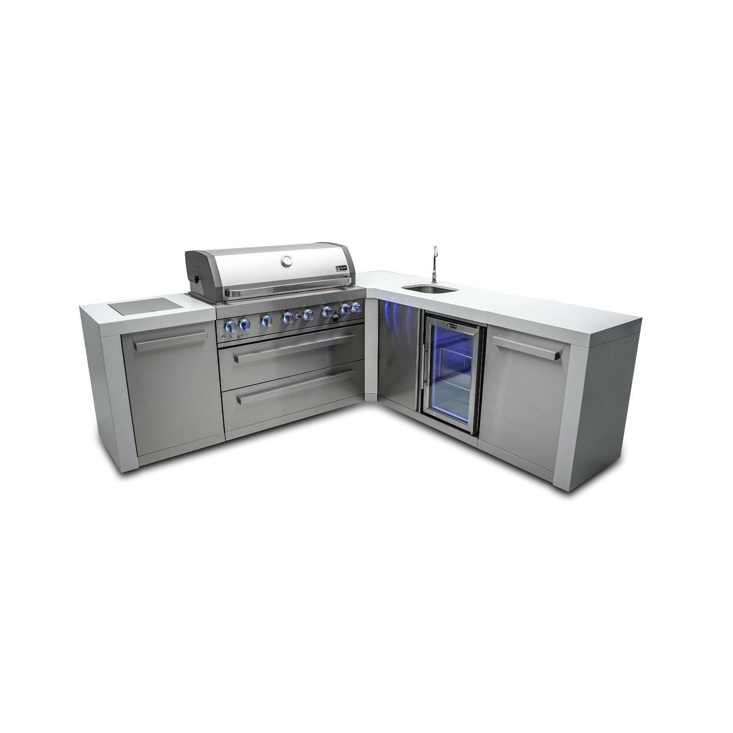 Mont Alpi MAi805-D90BEV 805 Deluxe Propane Island W/ 90 Degree Corner & Beverage Center - White Background thumbnail