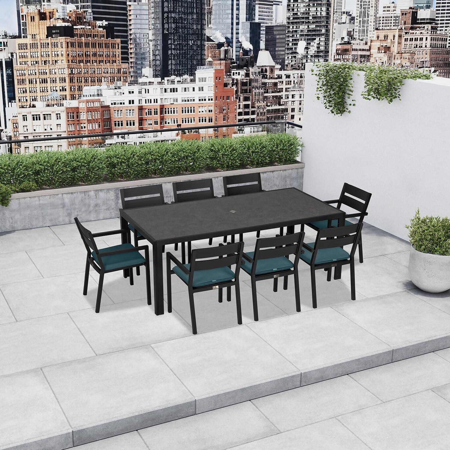 Calm Bay 9 Pc Rectangular Dining Set in Black/Cast Lagoon by Lakeview - Lifestyle thumbnail