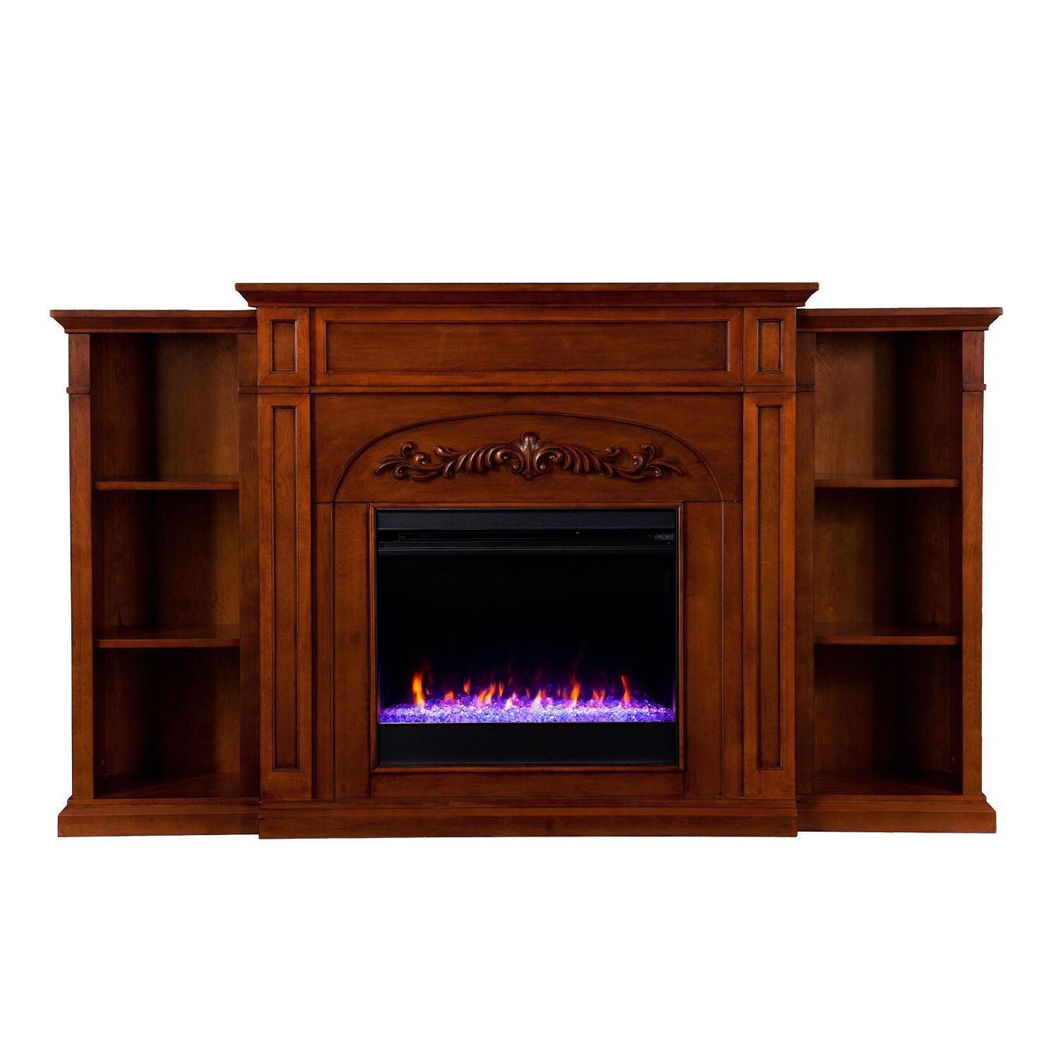 Southern Enterprises FC8532 Chantilly 72-Inch Color Changing Electric Fireplace W/ Bookcases - Autumn Oak - Front View thumbnail