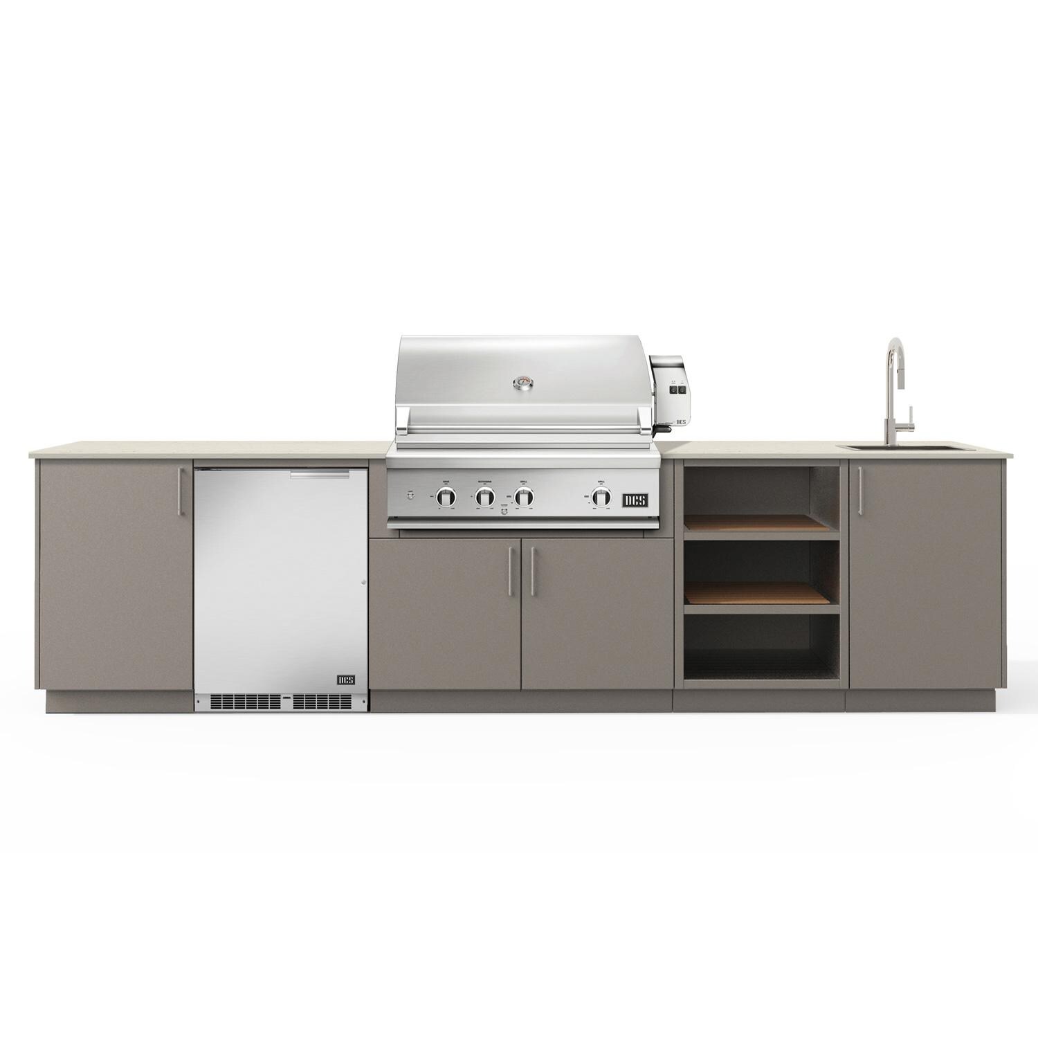 Urban Bonfire Breeze 36 Outdoor Kitchen w/ DCS Natural Gas Grill, Sink, Refrigerator, Danae Dekton Countertop & Clay Finish - B-Breeze-36-DCS-Danae-Clay
