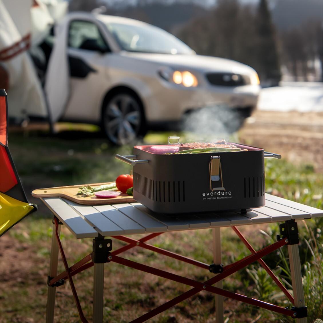 Everdure HBCUBEGUS Graphite CUBE 17 Inch Portable Charcoal Grill - Cooking - Lifestyle thumbnail