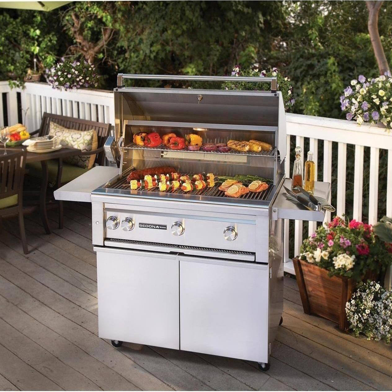 Lynx Sedona L600R-LP 36-Inch Propane Grill On Cart w/ Rotisserie - On Patio - Detail thumbnail