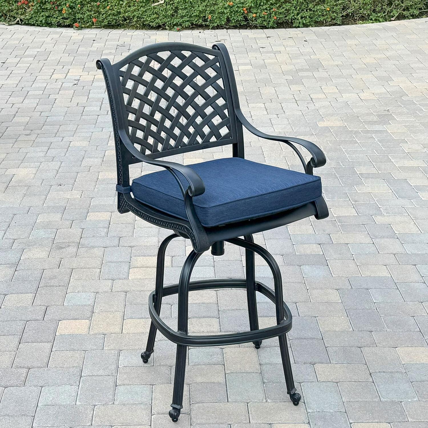 Nassau Cast Aluminum 4 Pc Set Swivel Bar Stool Set in Antique Bronze/Navy by Darlee - Single - Lifestyle thumbnail