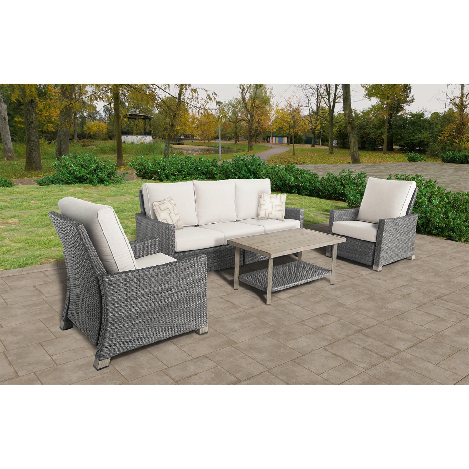 Lakeview Diamond Cay 4 Piece Wicker & Aluminum Patio Conversation Set W/ 42 X 24Inch