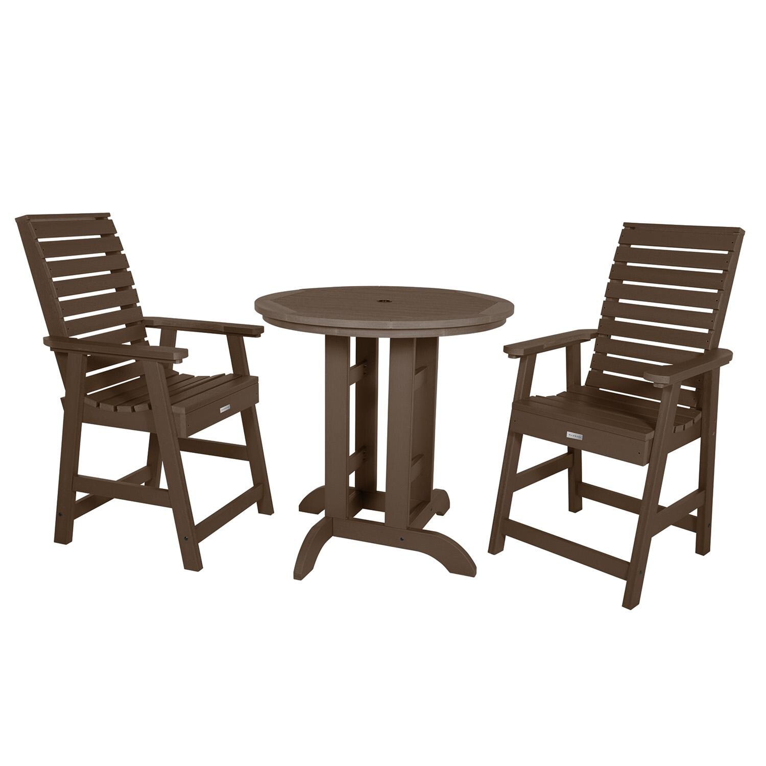 Elm Pointe 3 Pc Recycled Plastic Round Counter Dining Set in Weathered Acorn By Lakeview Outdoor Designs - White Background thumbnail