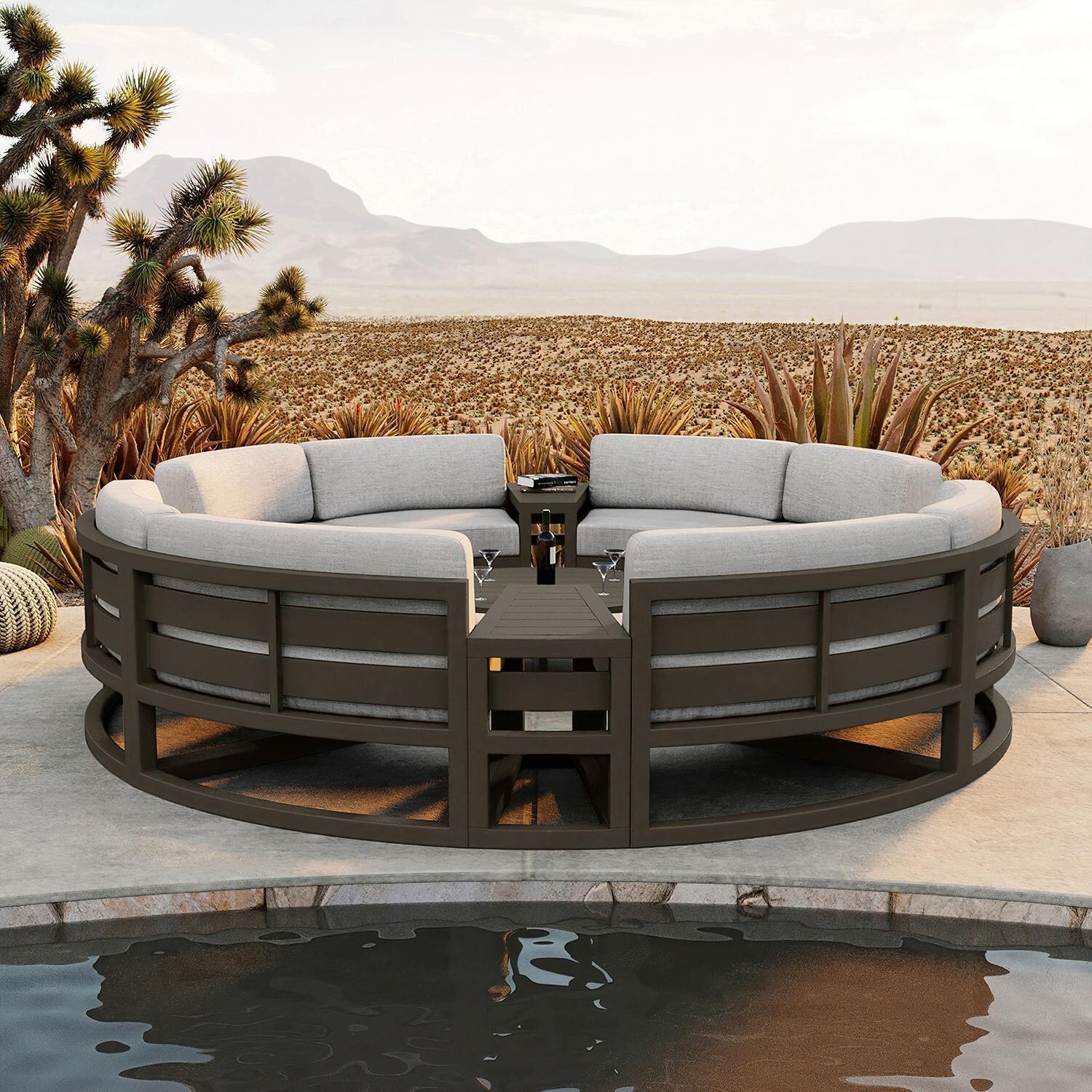 Misty Cove 7 Piece Curve Sectional Set in Slate w/Coffee Table & Cast Silver Cushions by Lakeview - Lifestyle thumbnail