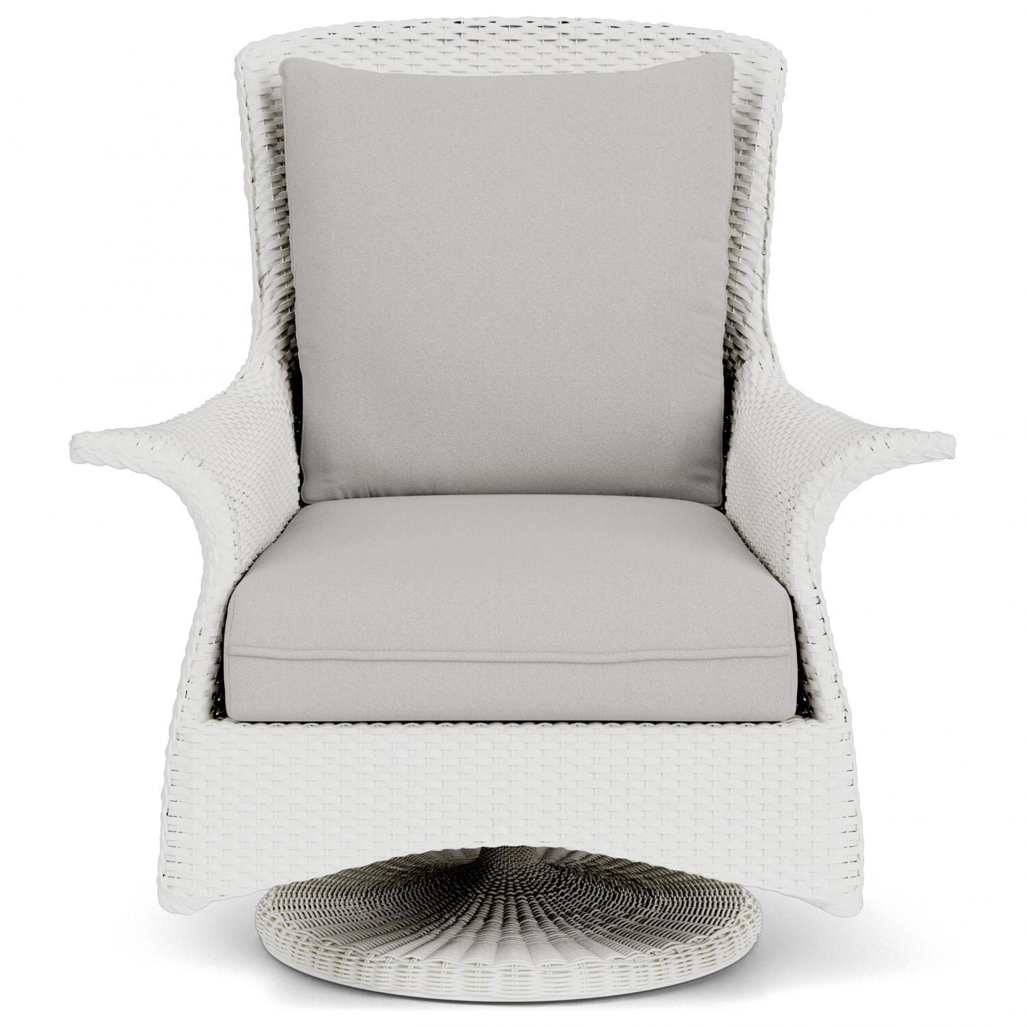 Mandalay Wicker Swivel Rockers Club Chair in Matte White/Tundra Dove By Lloyd Flanders