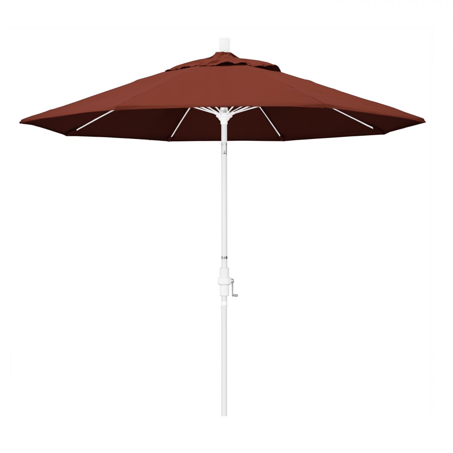California Umbrella 9 Ft Octagonal Aluminum Collar Tilt Patio Umbrella W/ Crank Lift & Fiberglass Ribs - Matted White Frame / Sunbrella Canvas Henna Canopy thumbnail