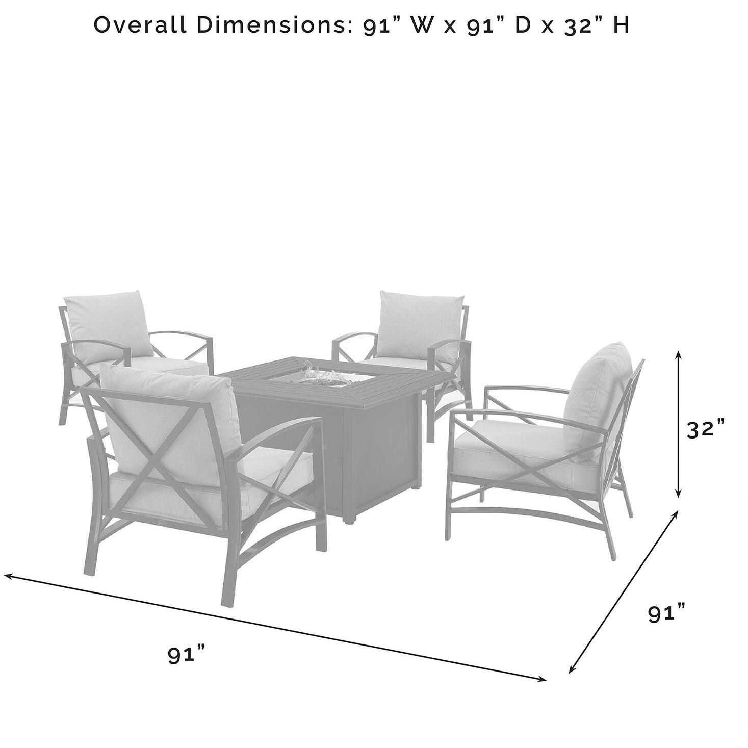 Ultimate Patio UP-82268BZ-MI 5Pc Outdoor Chair Set W/ Fire Table in Mist - Overall Dimensions - Diagram thumbnail