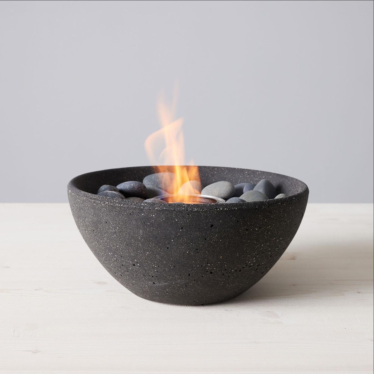 Basin 11 Inch Round Concrete Gel Fuel Tabletop Fire Pit in Graphite By