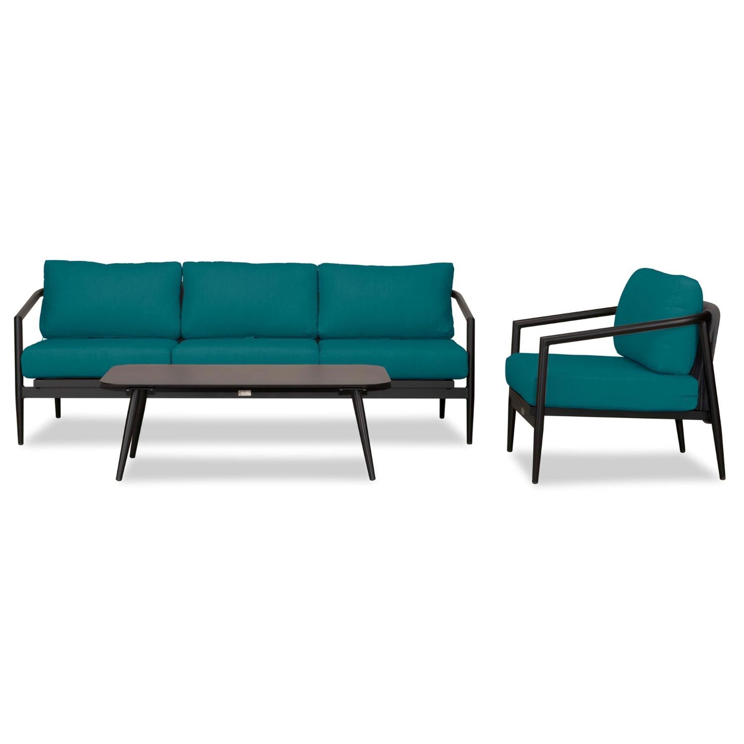 Lakeview Midnight Cove 3 Pc Aluminum Sofa Seating Set in Black/Carbon/Spectrum Peacock - Front - White Background thumbnail