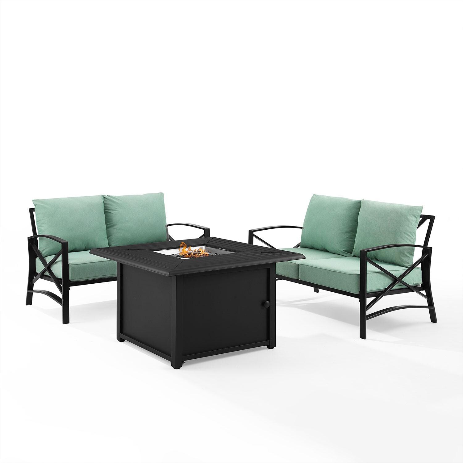 Ultimate Patio UP-82271BZ-MI 3Pc Outdoor Loveseat Set W/ Fire Table in Mist - Display W/ Fire Table On - White Background thumbnail