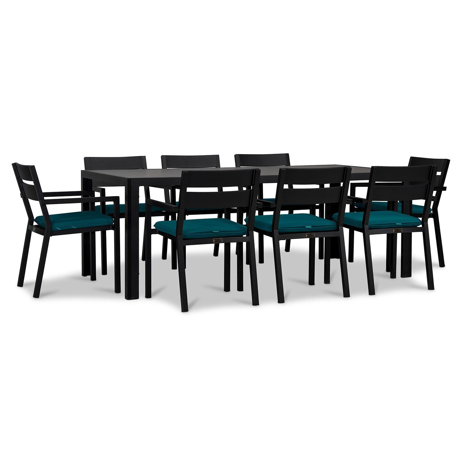 Calm Bay 9 Pc Rectangular Dining Set in Black/Spectrum Peacock by Lakeview - White Background 2 thumbnail