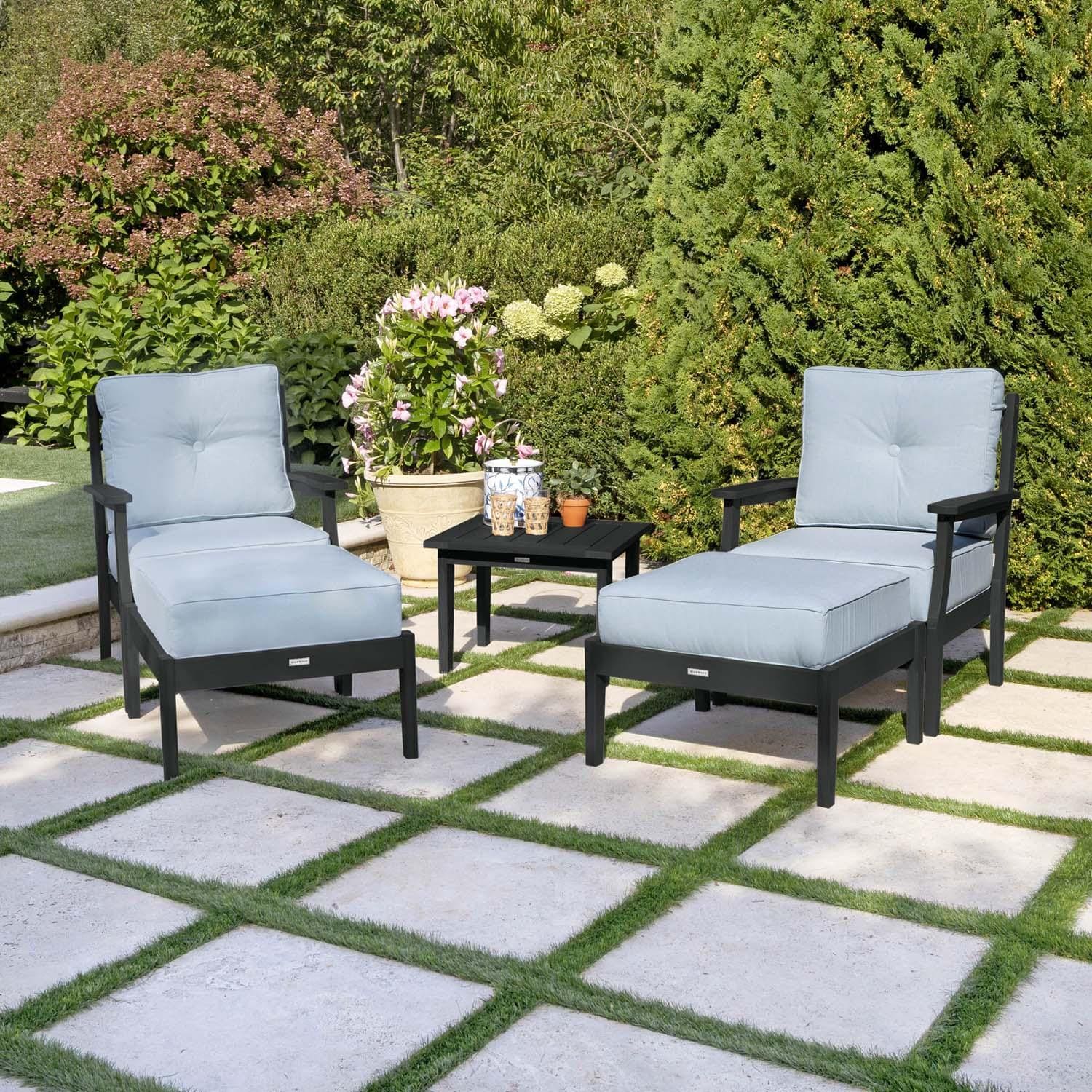 Blushing Bay 5 Pc Recycled Plastic Seating Set in Bliss Dew/Black by Lakeview Outdoor Designs