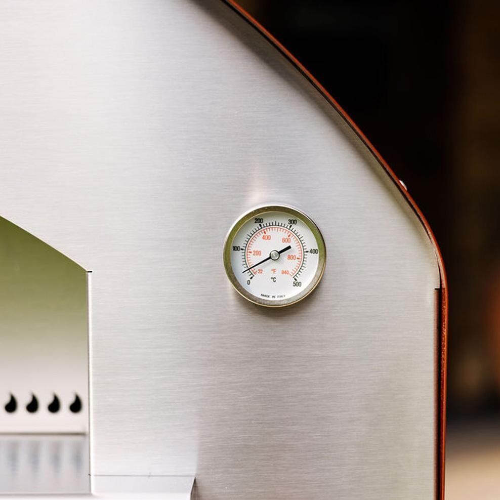 Fontana Forni FTROM-H-S + FTCART-XL Roma Hybrid Pizza Oven on Cart - Stainless Steel - Temperature Gauge - Detail thumbnail